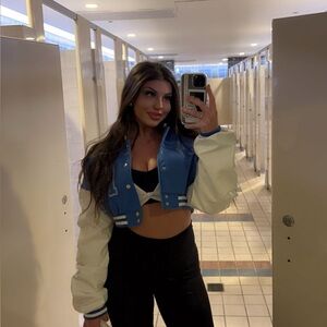 PrettyLittleThing Royal Blue and White Varsity Jacket